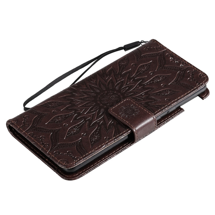 Para Google Pixel 6 Pro Sun Sun Pattern Horizontal Flip Funda de cuero con ranura para tarjeta y soporte y cartera y cordón (Marrón)