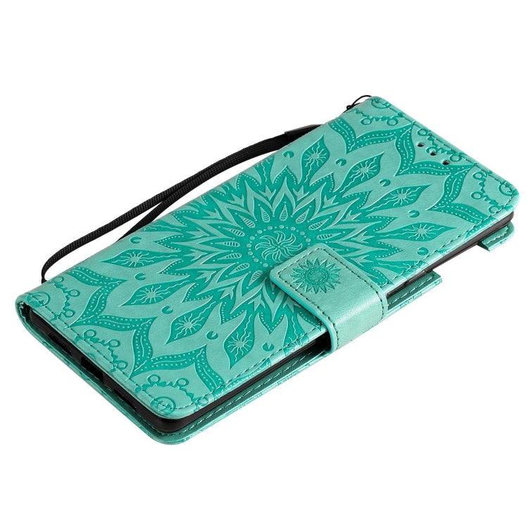 Para Google Pixel 6 Sun Pattern Horizontal Flip Funda de cuero con ranura para tarjeta y soporte y billetera y cordón (verde)