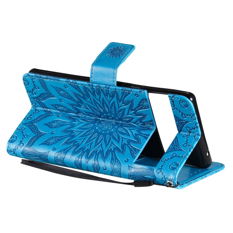 Para Google Pixel 6 Sun Pattern Horizontal Flip Funda de cuero con ranura para tarjeta y soporte y cartera y cordón (azul)