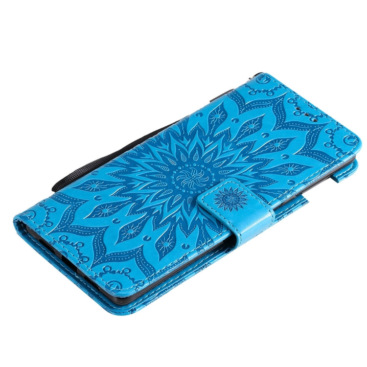 Para Google Pixel 6 Sun Pattern Horizontal Flip Funda de cuero con ranura para tarjeta y soporte y cartera y cordón (azul)