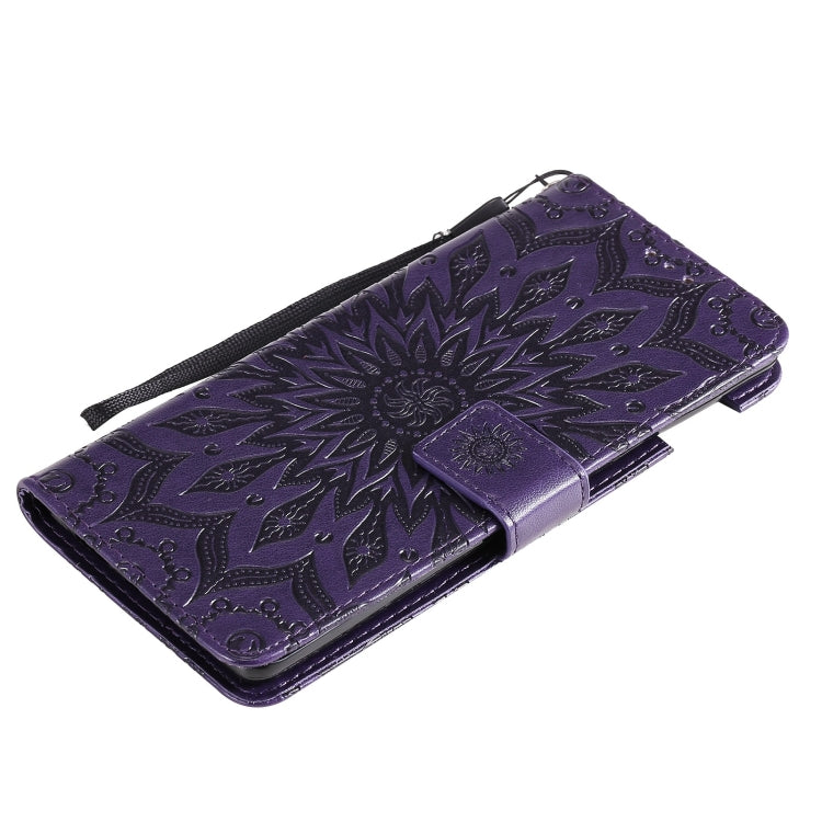 Para Google Pixel 6 Sun Pattern Horizontal Flip Funda de cuero con Tarjeta Slot & Soporte & Wallet & Lanyard (Púrpura)