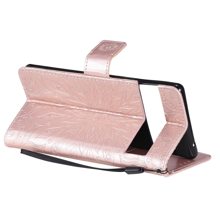 Para Google Pixel 6 Sun Pattern Horizontal Flip Funda de cuero con ranura para tarjeta y soporte y cartera y cordón (oro rosa)