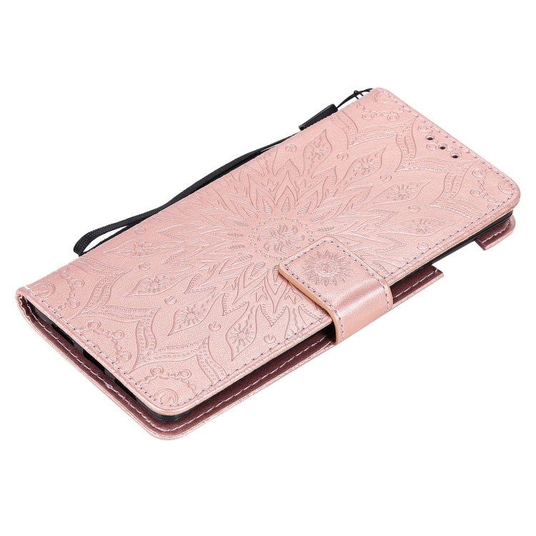 Para Google Pixel 6 Sun Pattern Horizontal Flip Funda de cuero con ranura para tarjeta y soporte y cartera y cordón (oro rosa)
