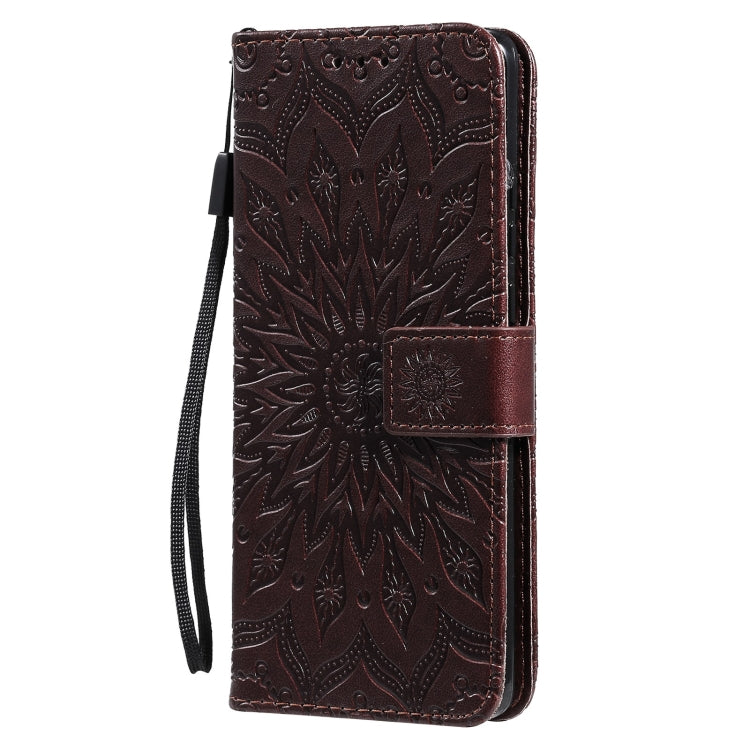 Para Huawei P50 Pro Sun Sun Pattern Horizontal Flip Funda de cuero con ranura para tarjeta y soporte y cartera y cordón (marrón)