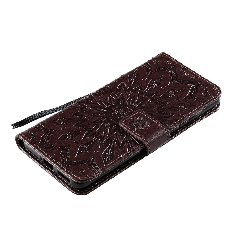 Para Huawei P50 Pro Sun Sun Pattern Horizontal Flip Funda de cuero con ranura para tarjeta y soporte y cartera y cordón (marrón)