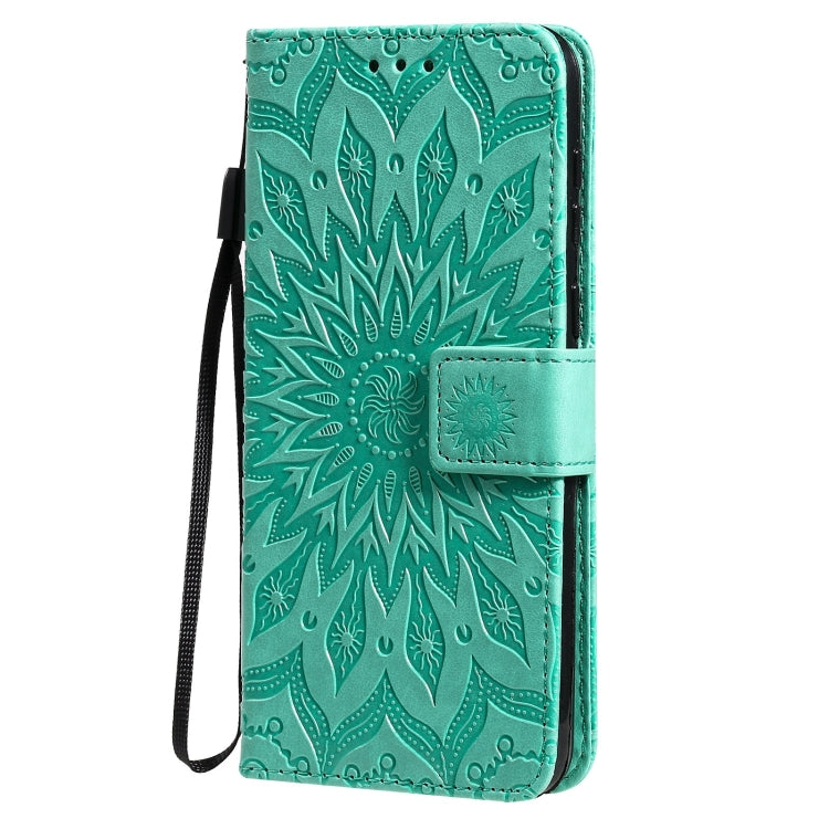 Para Huawei P50 Sun Pattern Horizontal Flip Funda de cuero con ranura para tarjeta y soporte y billetera y cordón (verde)