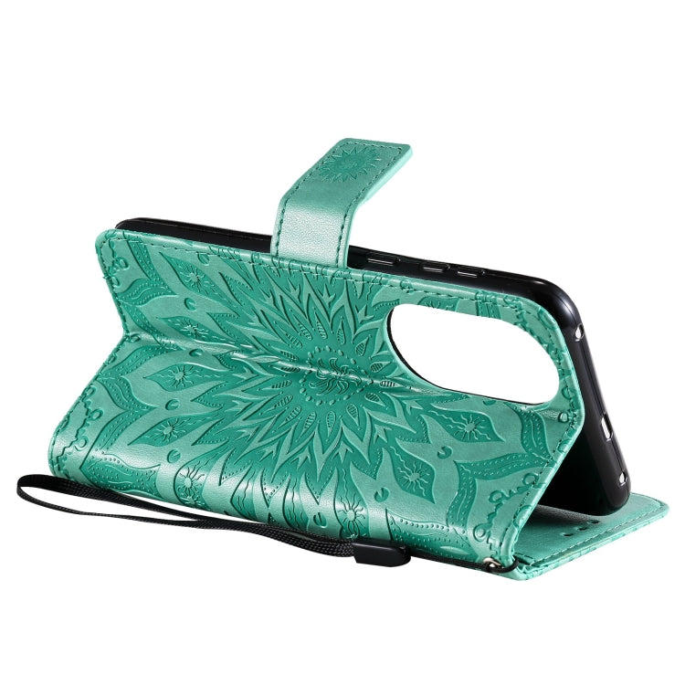 Para Huawei P50 Sun Pattern Horizontal Flip Funda de cuero con ranura para tarjeta y soporte y billetera y cordón (verde)