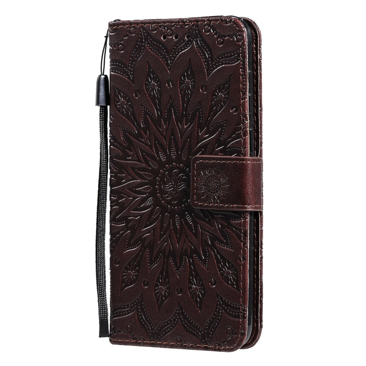 Para Huawei P50 Sun Pattern Horizontal Flip Funda de cuero con ranura para tarjeta y soporte y billetera y cordón (marrón)
