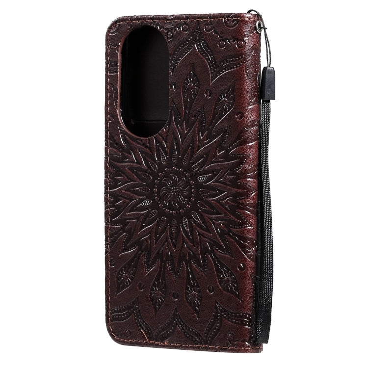 Para Huawei P50 Sun Pattern Horizontal Flip Funda de cuero con ranura para tarjeta y soporte y billetera y cordón (marrón)