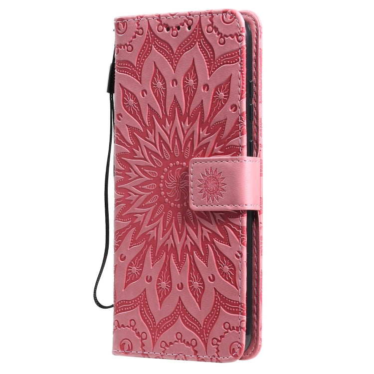 Para Nokia 5.3 Patrón de estampado en estampado de sol Horizontal Flip Funda con ranura para tarjeta y soporte y cartera y cordón (rosa)