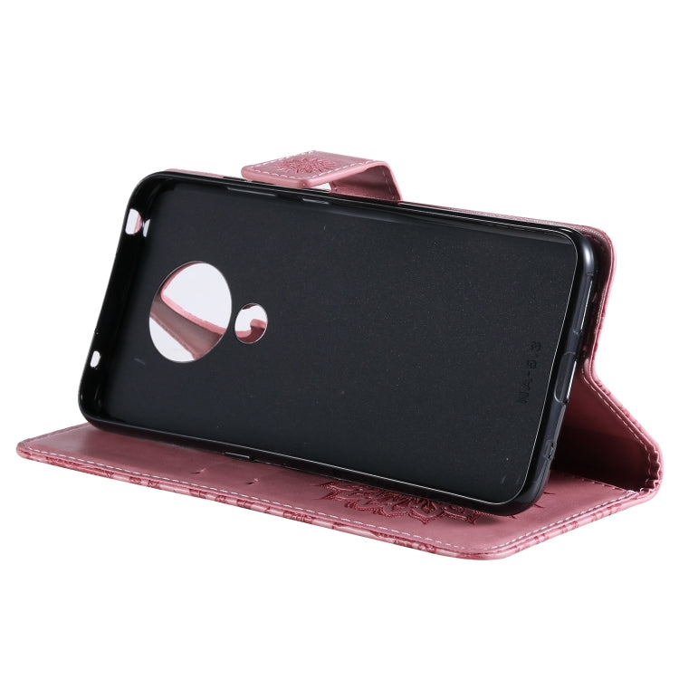 Para Nokia 5.3 Patrón de estampado en estampado de sol Horizontal Flip Funda con ranura para tarjeta y soporte y cartera y cordón (rosa)