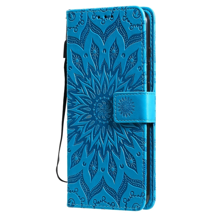 Para Nokia 5.3 Sun Pattern Horizontal Flip Funda de cuero con ranura para tarjeta y soporte y billetera y cordón (azul)