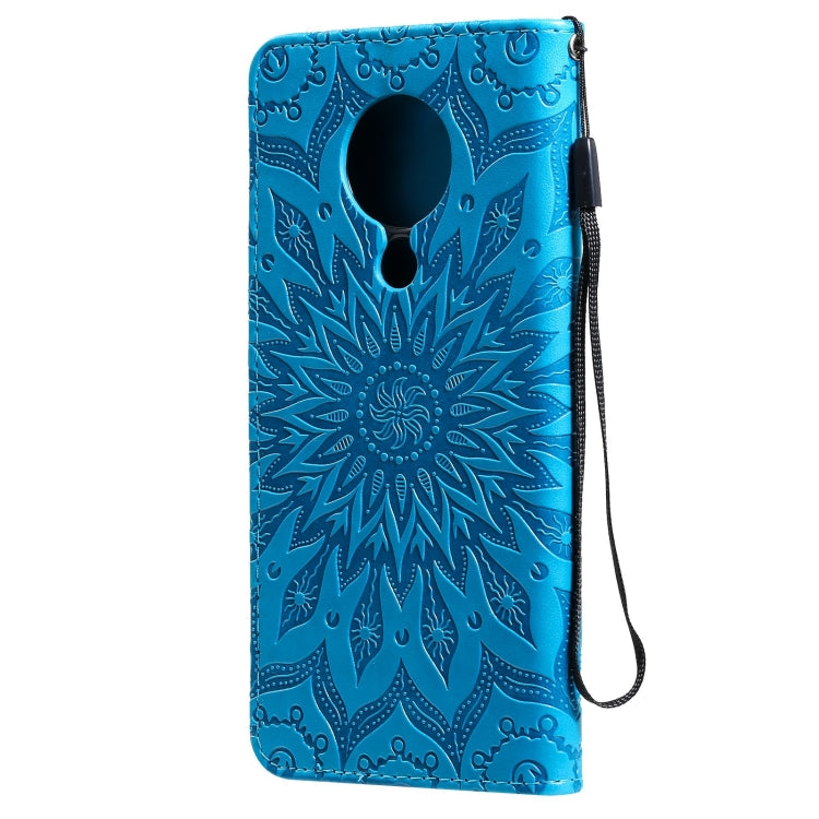 Para Nokia 5.3 Sun Pattern Horizontal Flip Funda de cuero con ranura para tarjeta y soporte y billetera y cordón (azul)