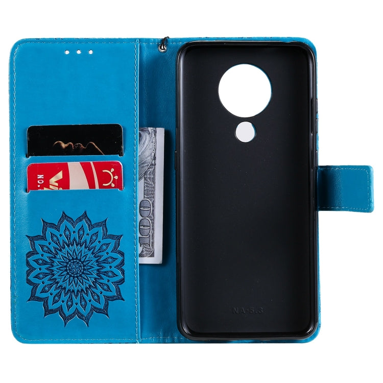 Para Nokia 5.3 Sun Pattern Horizontal Flip Funda de cuero con ranura para tarjeta y soporte y billetera y cordón (azul)