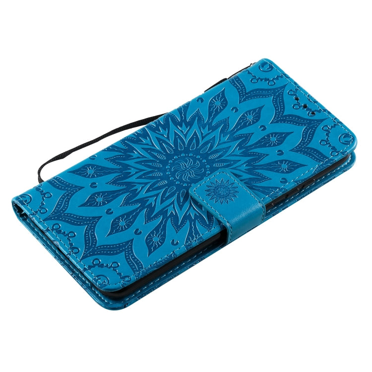 Para Nokia 5.3 Sun Pattern Horizontal Flip Funda de cuero con ranura para tarjeta y soporte y billetera y cordón (azul)