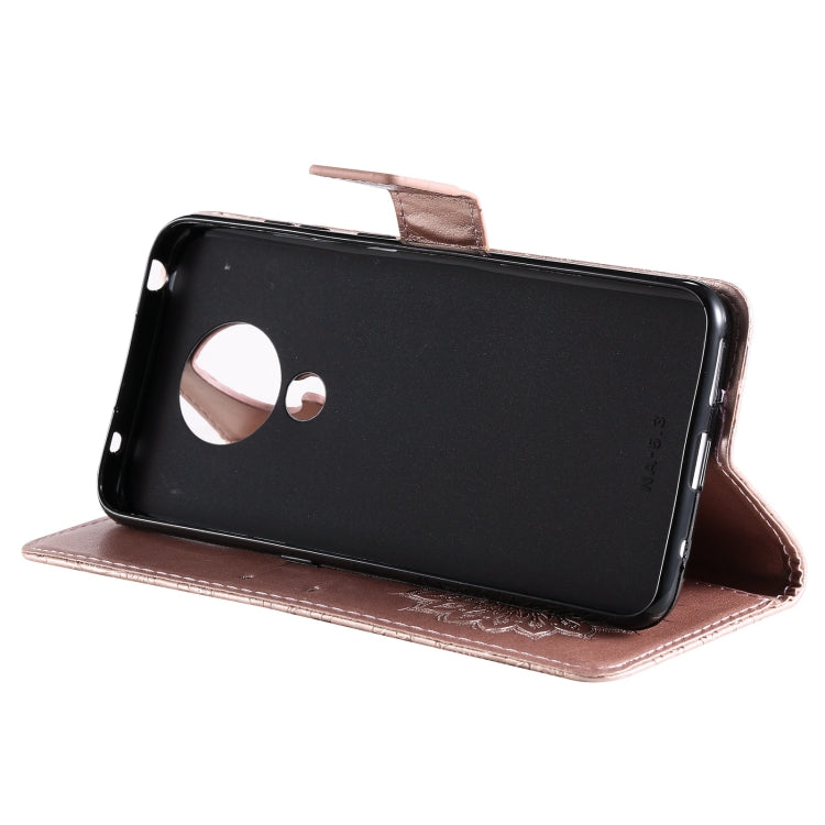 Para Nokia 5.3 Patrón de estampado en estampado de sol Horizontal Flip Funda con ranura para tarjeta y soporte y cartera y cordón (oro rosa)