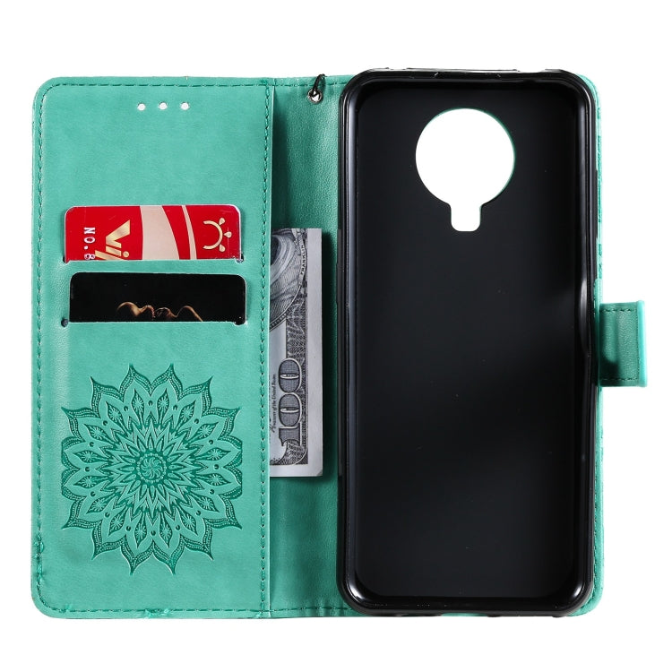 Para Nokia 6.3 / G20 / G10 Patrón de estampado en relieve Horizontal Flip Funda de cuero con tarjeta de ranura y soporte para tarjeta y cartera y cordón (verde)