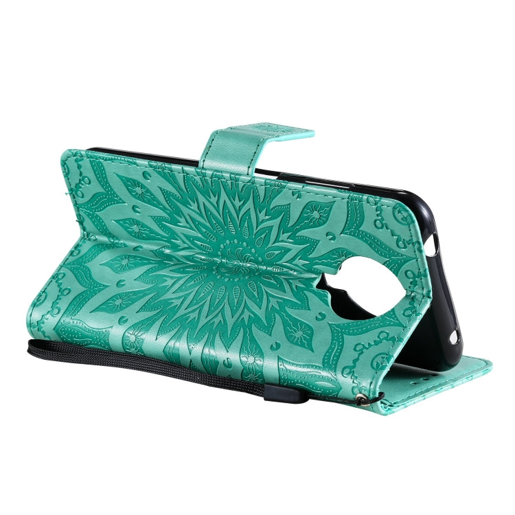 Para Nokia 6.3 / G20 / G10 Patrón de estampado en relieve Horizontal Flip Funda de cuero con tarjeta de ranura y soporte para tarjeta y cartera y cordón (verde)