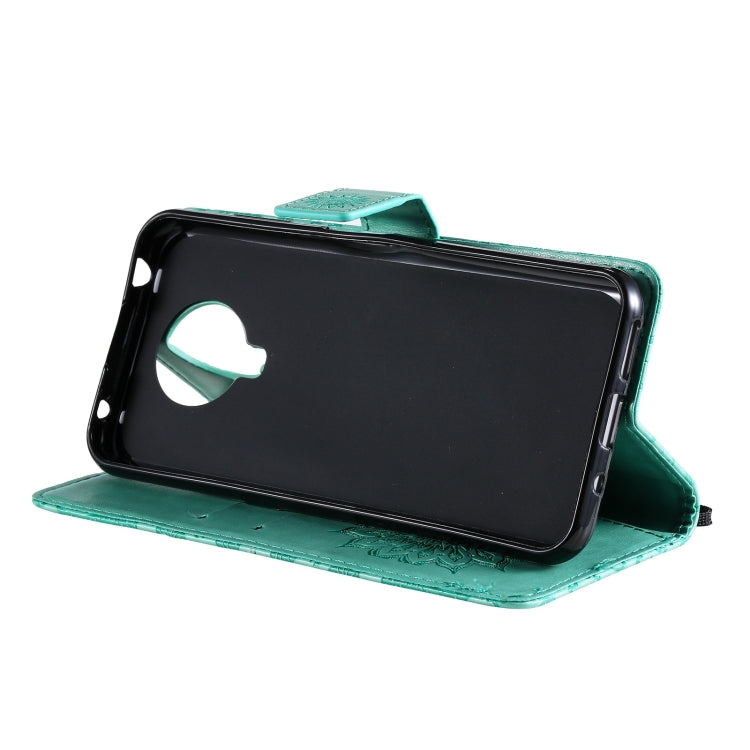 Para Nokia 6.3 / G20 / G10 Patrón de estampado en relieve Horizontal Flip Funda de cuero con tarjeta de ranura y soporte para tarjeta y cartera y cordón (verde)