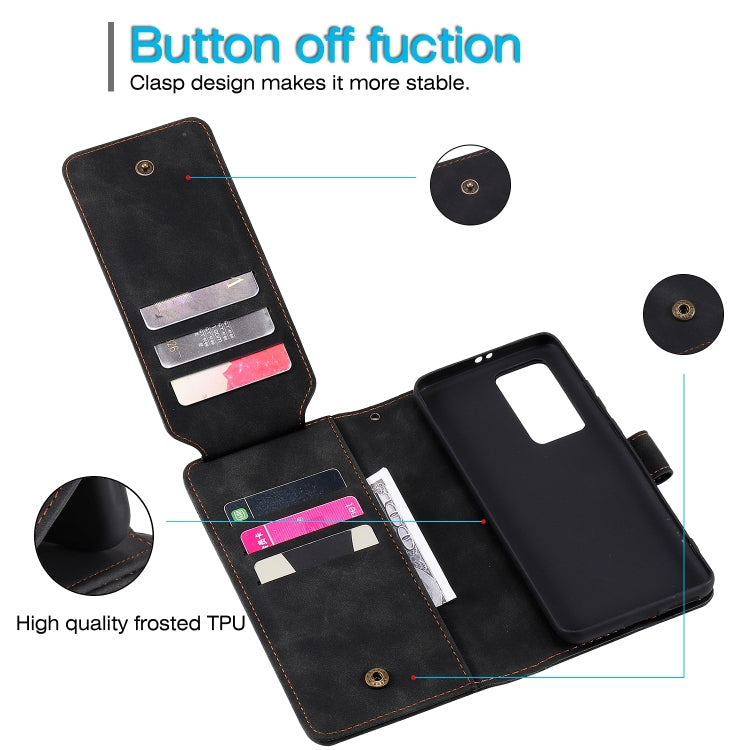 Para Huawei P40 PRO Siente la piel de la piel Funda de cuero Horizontal Flip PU con soporte y tragamonedas de tarjetas múltiples y billetera y laminador y marco de fotos (negro)