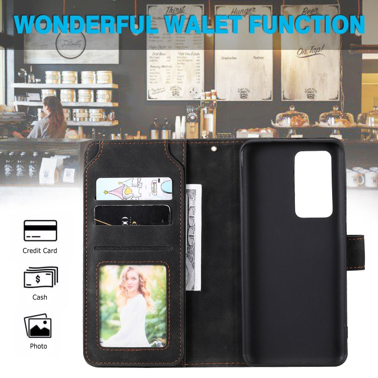 Para Huawei P40 PRO Siente la piel de la piel Funda de cuero Horizontal Flip PU con soporte y tragamonedas de tarjetas múltiples y billetera y laminador y marco de fotos (negro)