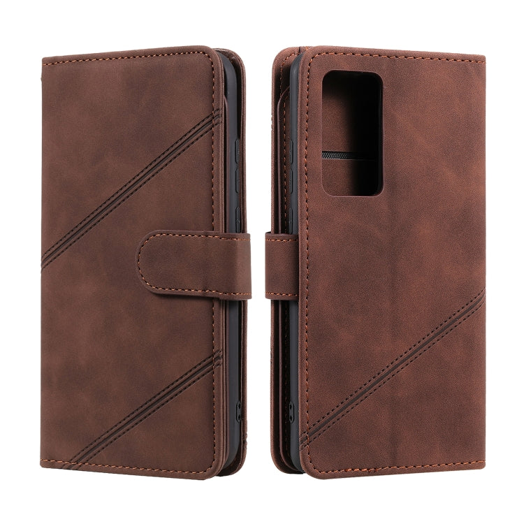 Para Huawei P40 PRO Siente la piel de la piel Funda de cuero Horizontal Flip PU con soporte y tragamonedas de tarjetas múltiples y billetera y lanyard y marco de fotos (marrón)