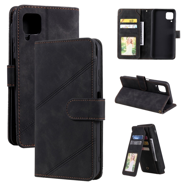 Para Huawei P40 Lite Siente la piel de la piel de la piel de la piel Horizontal Flip PU Funda con soporte y tragamonedas de tarjetas múltiples y billetera y lanyard y marco de fotos (negro)
