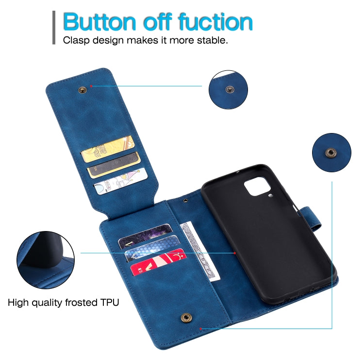 Para Huawei P40 Lite Sientir la piel de la piel Horizontal Flip PU Funda de cuero con soporte y tragamonedas de tarjetas múltiples y billetera y lanyard y marco de fotos (azul)