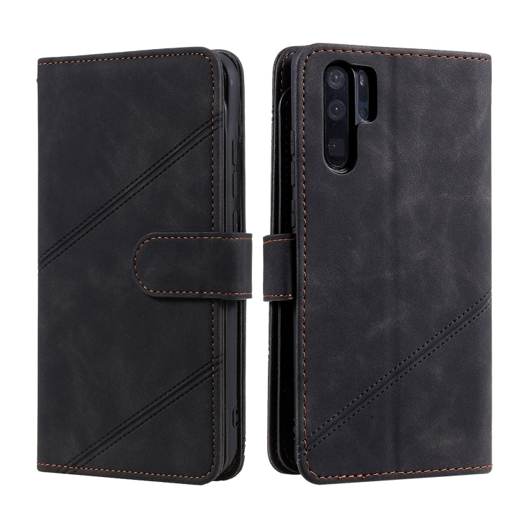 Para HUAWEI P30 PRO PIEL Siente la funda de cuero Horizontal Flip PU con soporte y tragamonedas de tarjetas múltiples y billetera y laminador y marco de fotos (negro)