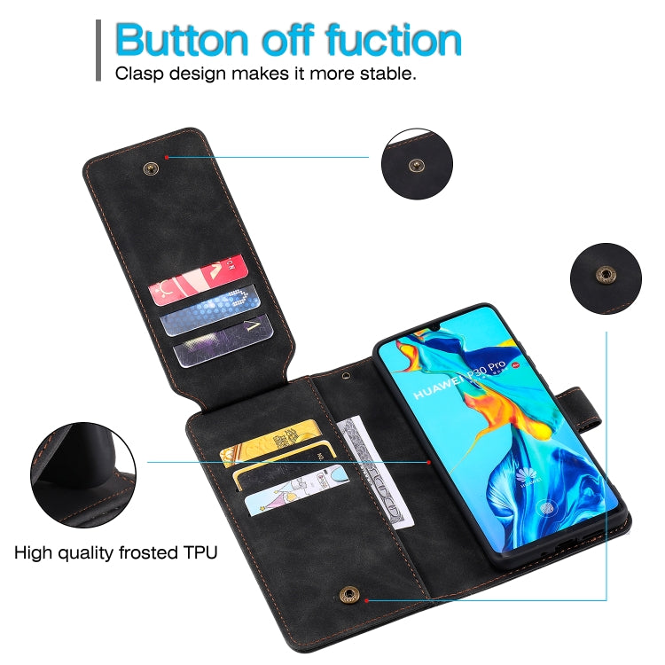 Para HUAWEI P30 PRO PIEL Siente la funda de cuero Horizontal Flip PU con soporte y tragamonedas de tarjetas múltiples y billetera y laminador y marco de fotos (negro)