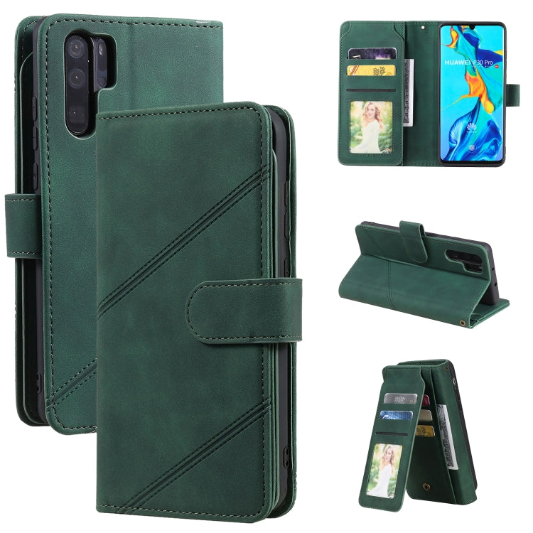 Para Huawei P30 PRO Siente la piel Fábrica de cuero Horizontal Flip PU con soporte y tragamonedas de tarjetas múltiples y billetera y filo y marco de fotos (verde)