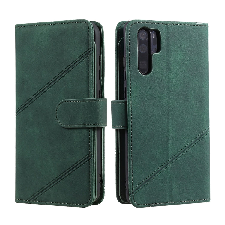 Para Huawei P30 PRO Siente la piel Fábrica de cuero Horizontal Flip PU con soporte y tragamonedas de tarjetas múltiples y billetera y filo y marco de fotos (verde)