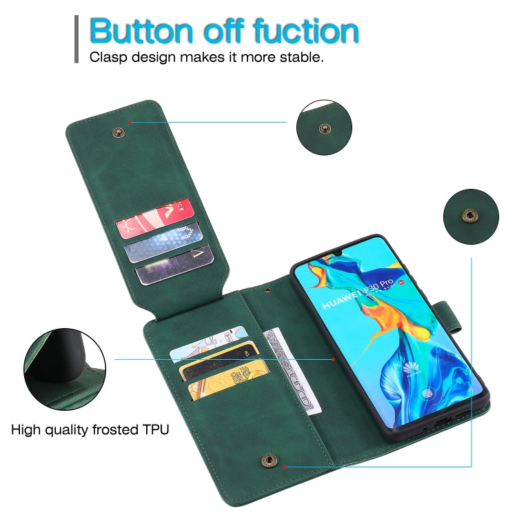 Para Huawei P30 PRO Siente la piel Fábrica de cuero Horizontal Flip PU con soporte y tragamonedas de tarjetas múltiples y billetera y filo y marco de fotos (verde)
