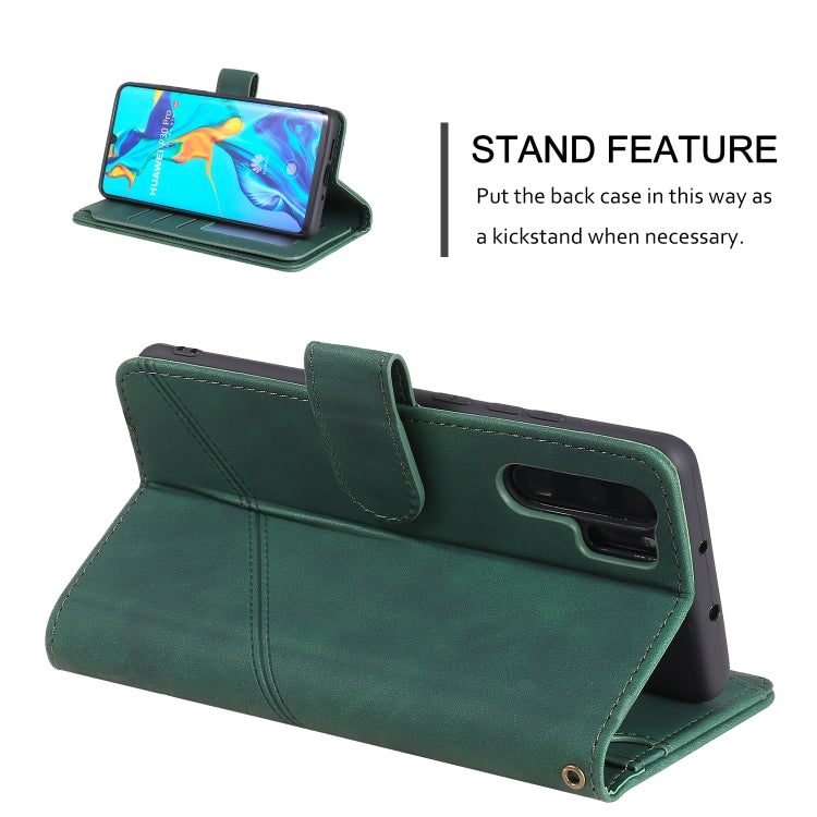 Para Huawei P30 PRO Siente la piel Fábrica de cuero Horizontal Flip PU con soporte y tragamonedas de tarjetas múltiples y billetera y filo y marco de fotos (verde)