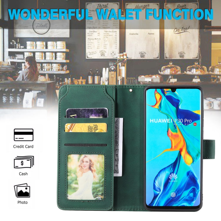 Para Huawei P30 PRO Siente la piel Fábrica de cuero Horizontal Flip PU con soporte y tragamonedas de tarjetas múltiples y billetera y filo y marco de fotos (verde)
