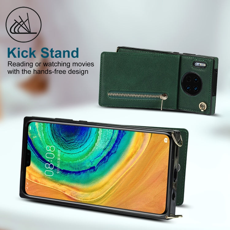 Para Huawei Mate 30 Cross-Body Zipper Square TPU + PU Funda posterior de la PU con soporte y ranuras para tarjetas y billetera y correa (verde)