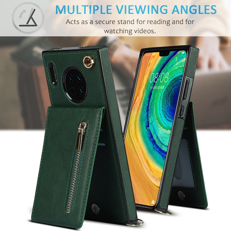 Para Huawei Mate 30 Cross-Body Zipper Square TPU + PU Funda posterior de la PU con soporte y ranuras para tarjetas y billetera y correa (verde)