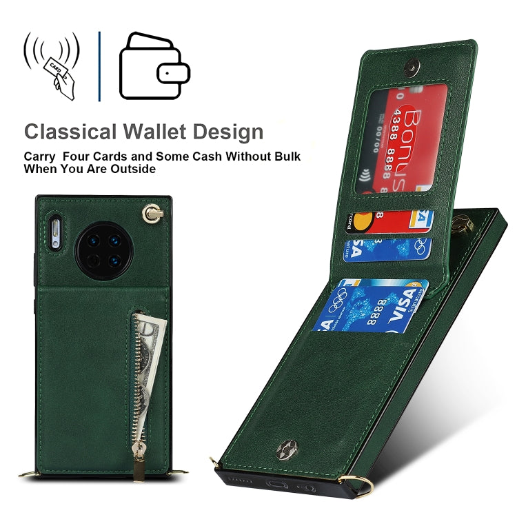 Para Huawei Mate 30 Cross-Body Zipper Square TPU + PU Funda posterior de la PU con soporte y ranuras para tarjetas y billetera y correa (verde)