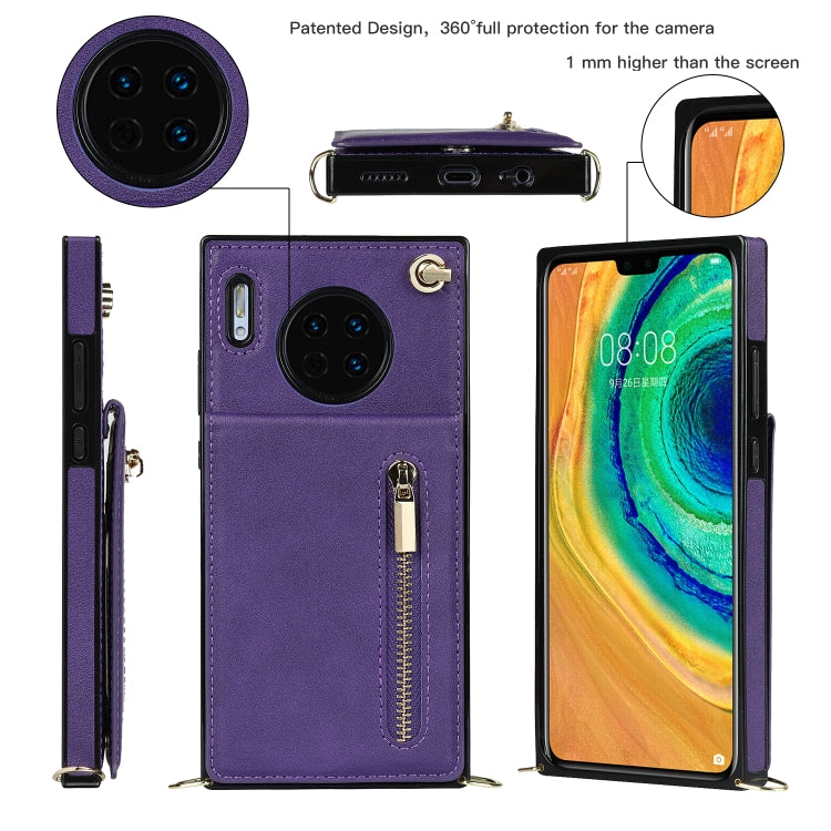 Para Huawei Mate 30 Pro Cross-Body Zipper Square TPU + PU Funda posterior de la PU con soporte y ranuras para tarjetas y billetera y correa (púrpura)