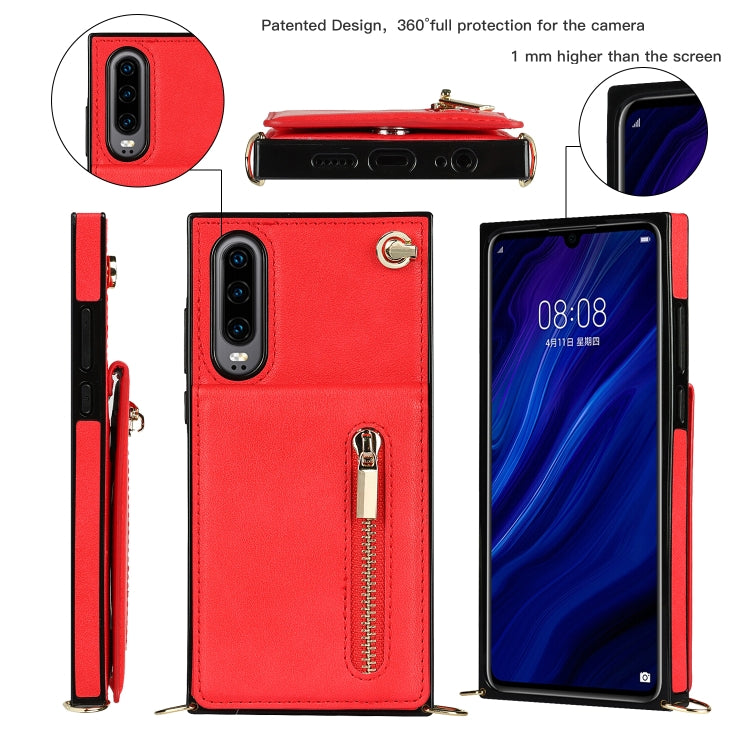 Para Huawei P30 Cross-Body Zipper Square TPU + PU Funda trasera con soporte y ranuras para tarjetas y correa (rojo)