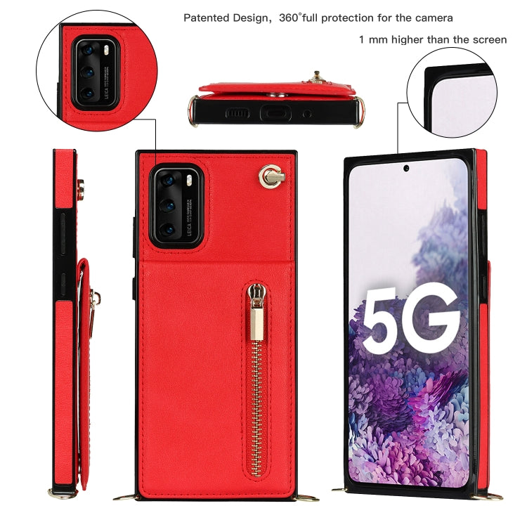 Para Huawei P40 Cross-Body Zipper Square TPU + PU Funda trasera con soporte y tragamonedas y billetera y correa (rojo)