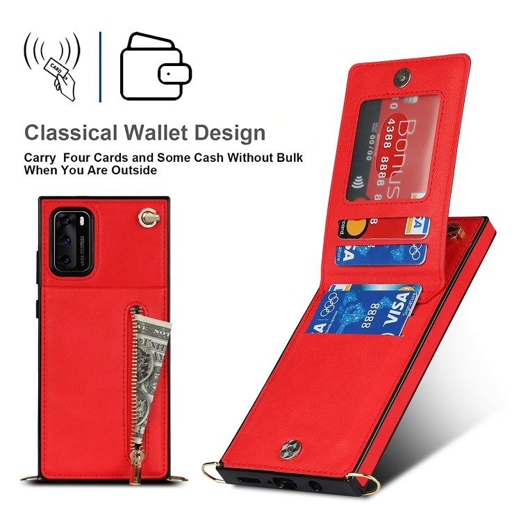 Para Huawei P40 Cross-Body Zipper Square TPU + PU Funda trasera con soporte y tragamonedas y billetera y correa (rojo)