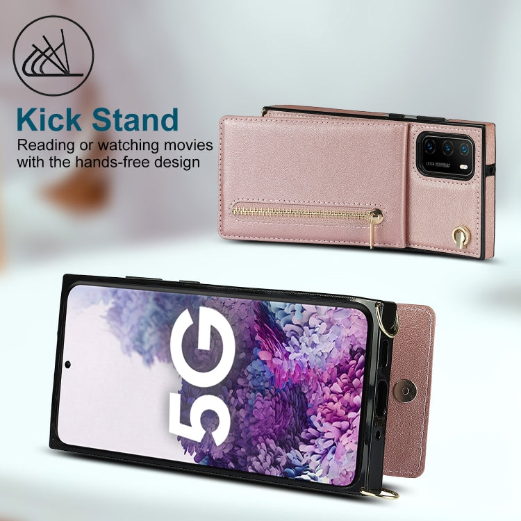 Para Huawei P40 PRO CRASS-CHERPER CHEPTPER SQUARE TPU + PU Funda trasera con soporte y tragamonedas y billetera y correa (oro rosa)