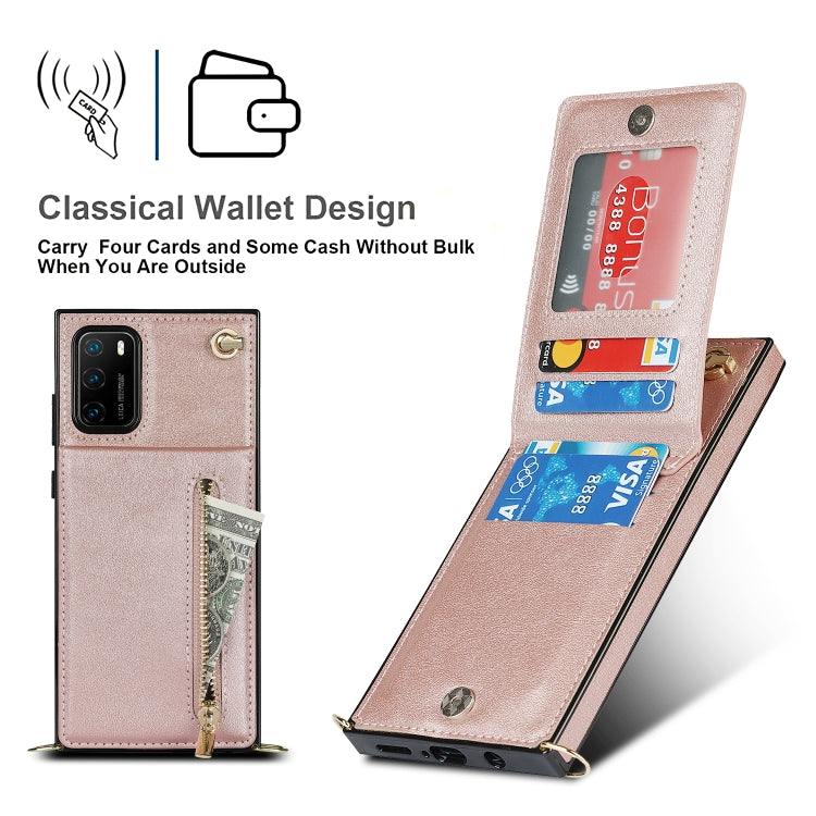 Para Huawei P40 PRO CRASS-CHERPER CHEPTPER SQUARE TPU + PU Funda trasera con soporte y tragamonedas y billetera y correa (oro rosa)