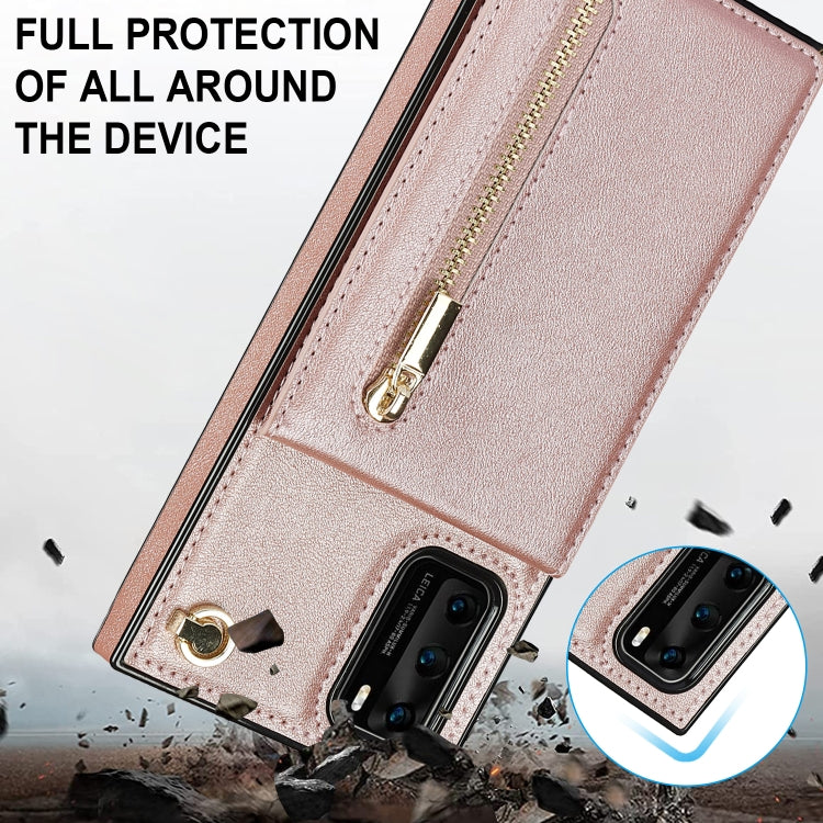 Para Huawei P40 PRO CRASS-CHERPER CHEPTPER SQUARE TPU + PU Funda trasera con soporte y tragamonedas y billetera y correa (oro rosa)