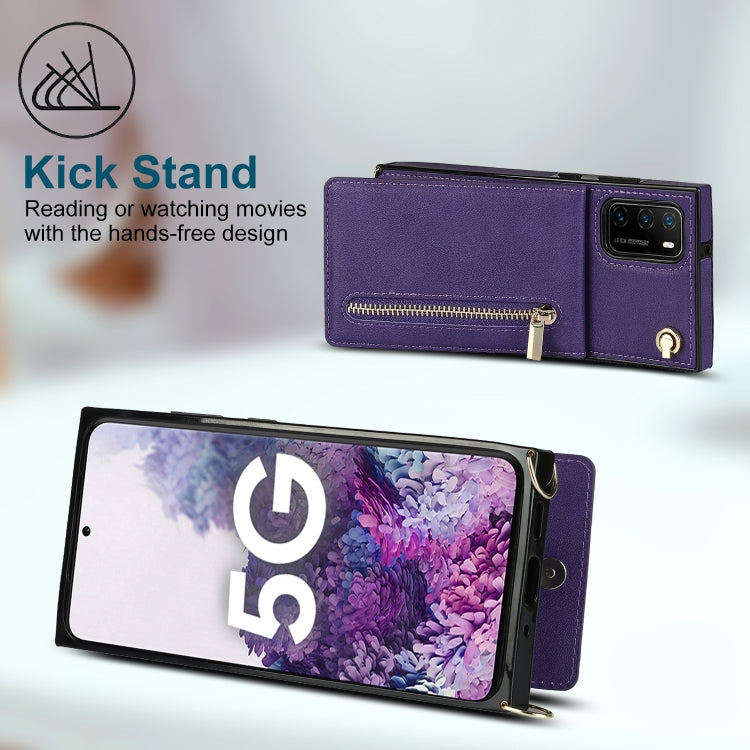 Para Huawei P40 Pro Cross-Body Zipper Square TPU + PU Funda trasera con soporte y tragamonedas y billetera y correa (púrpura)