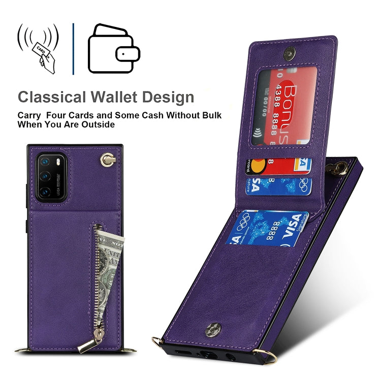 Para Huawei P40 Pro Cross-Body Zipper Square TPU + PU Funda trasera con soporte y tragamonedas y billetera y correa (púrpura)