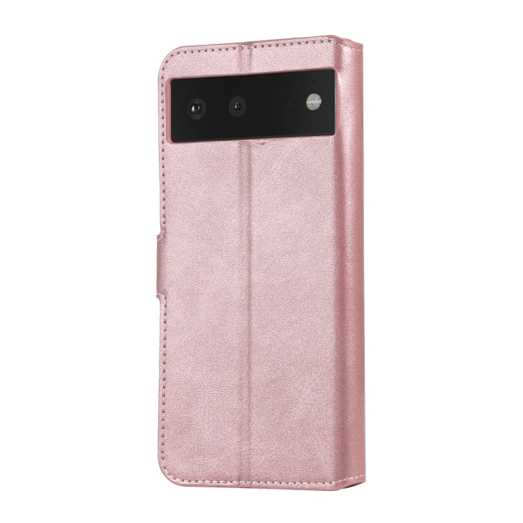 Caja clásica de la textura de la carne de becerro PU + TPU Funda de cuero de la flip horizontal con soporte y ranuras para tarjetas y billetera para Google Pixel 6 (oro rosa)
