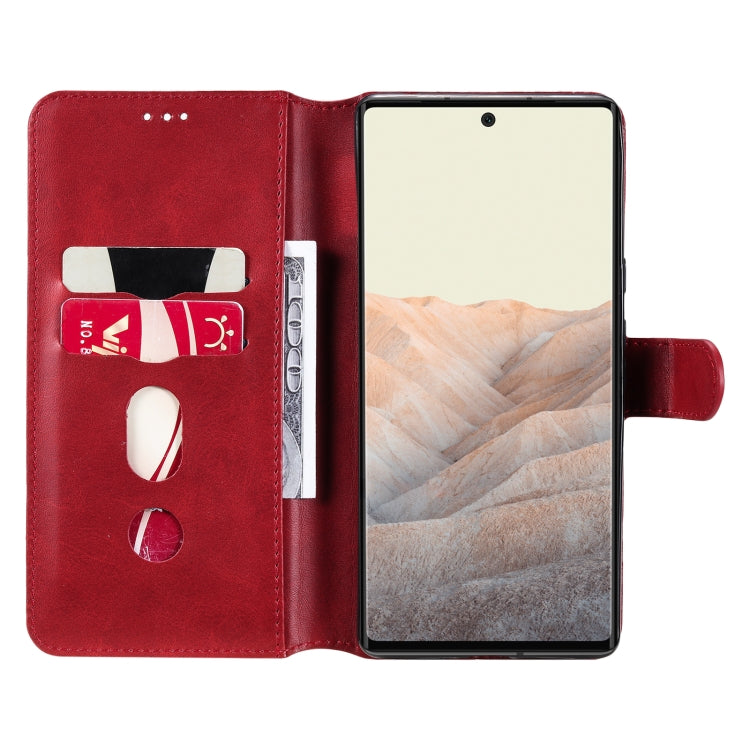 Carcasa clásica de la textura de la carne de becerro PU + TPU Horizontal Funda de cuero con soporte y ranuras para tarjetas y billetera para Google Pixel 6 Pro (rojo)