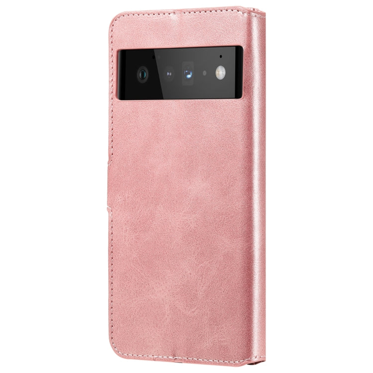 Caja clásica de la textura de la carne de becerro PU + TPU Funda de cuero Horizontal Flip con soporte y tragamonedas y billetera para Google Pixel 6 Pro (oro rosa)